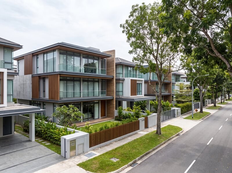 Row of homes with energy-efficient windows suited to their climate zone
